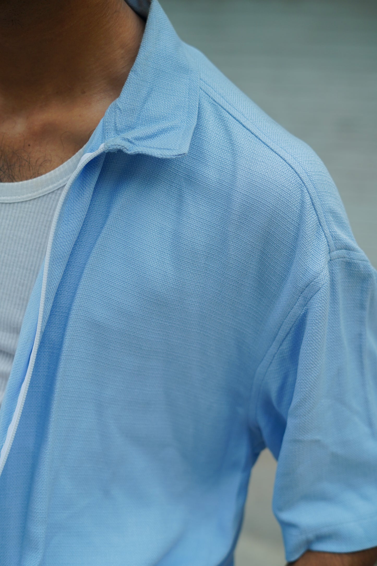 ICE BLUE BAGGY FIT ZIPPER SHIRT