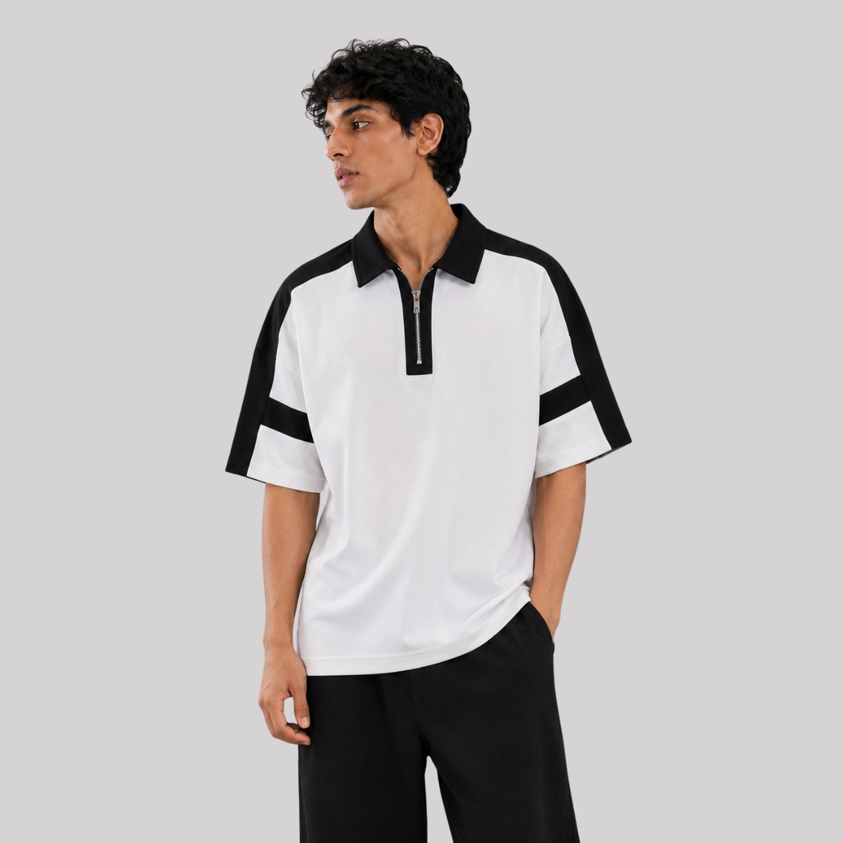 Horizon Zip Polo — Frost White