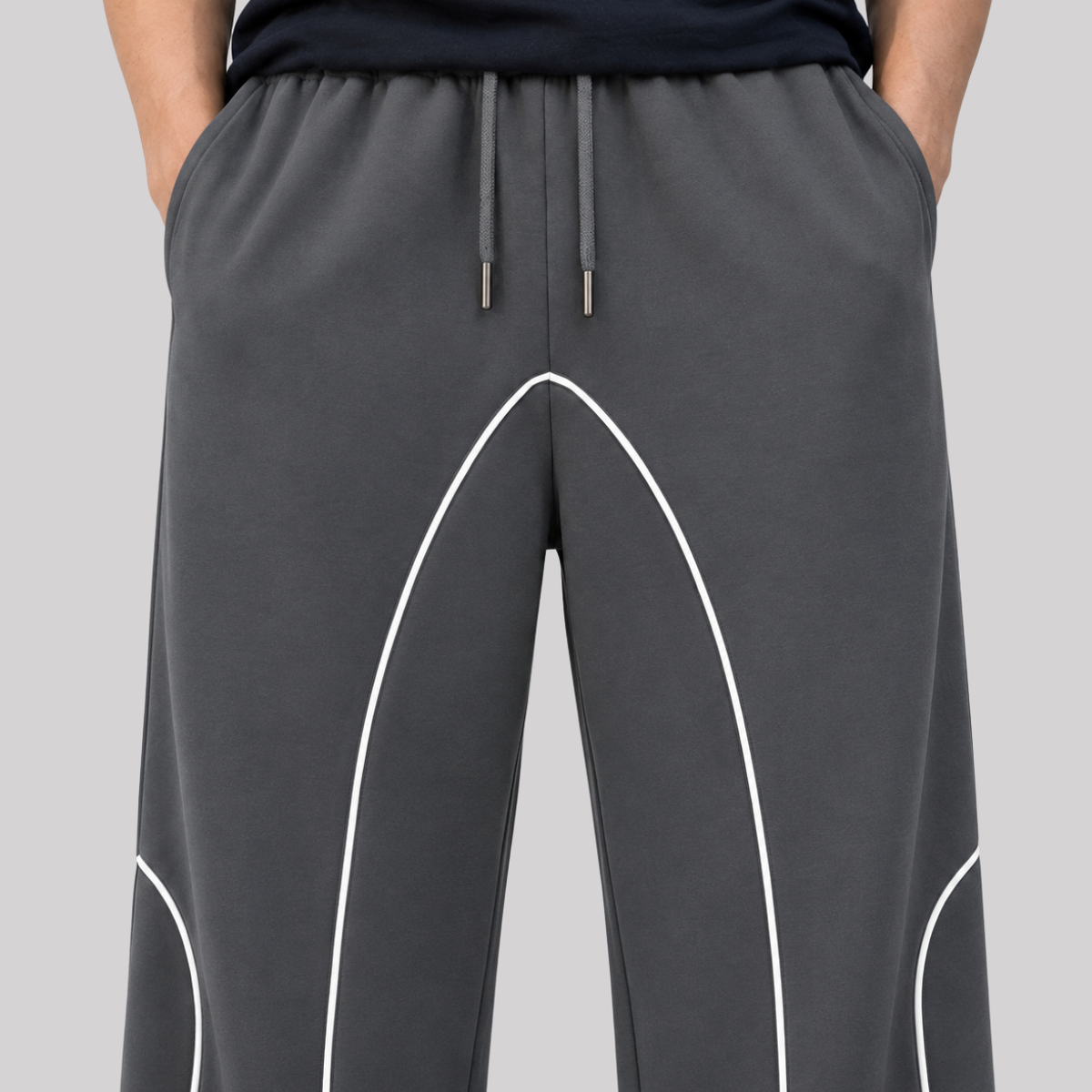 Open-Leg Grey Piped Track pants