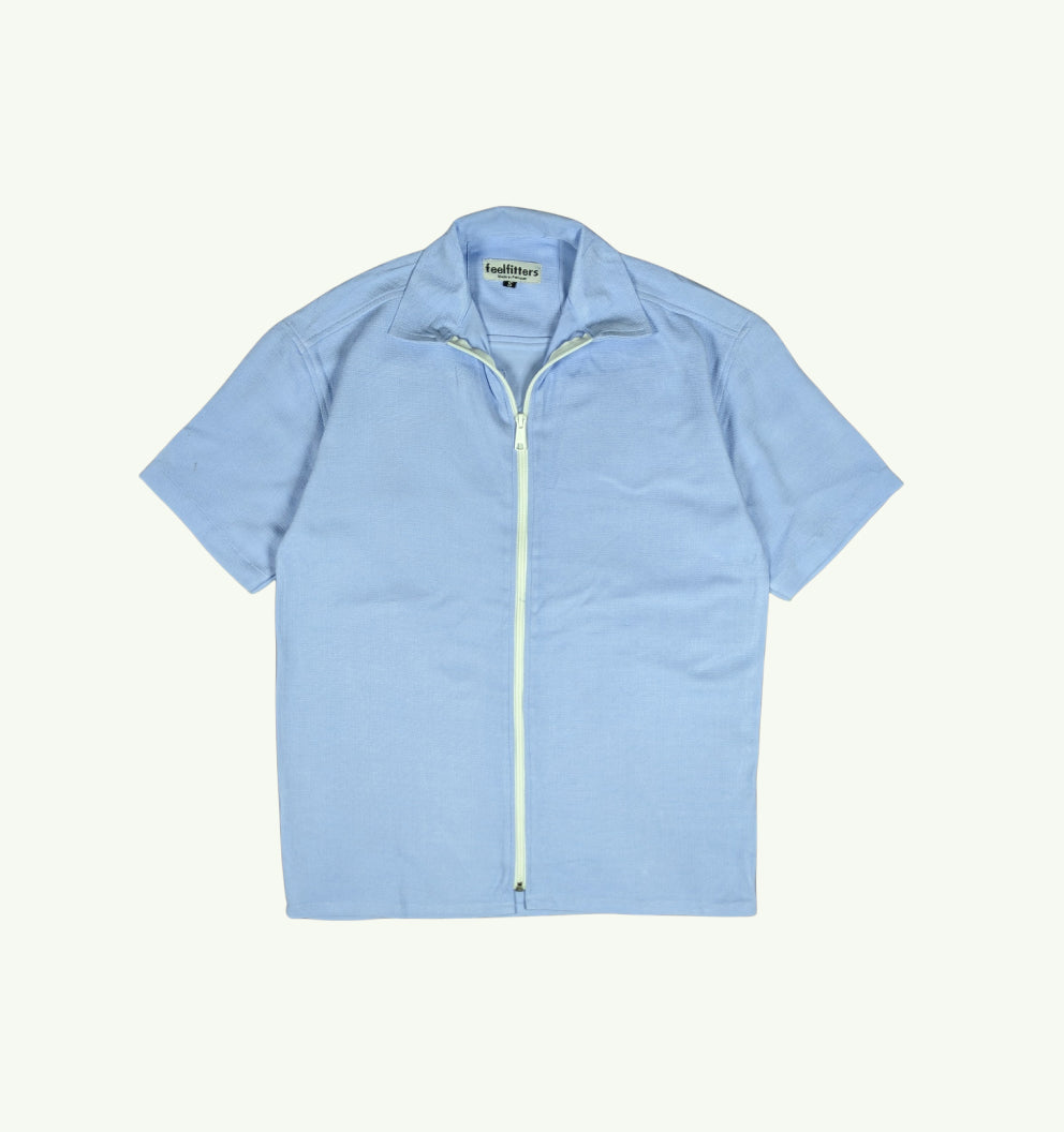 ICE BLUE BAGGY FIT ZIPPER SHIRT