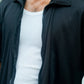 BAGGY FIT KNITTED ZIPPER HALF SLEEVES SHIRT