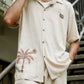 BAGGY FIT BEIGE RESORT COLLAR SHIRT.
