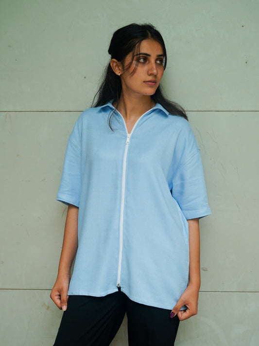 BAGGY FIT ZIPPER COLLAR SHIRT