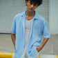 ICE BLUE BAGGY FIT ZIPPER SHIRT