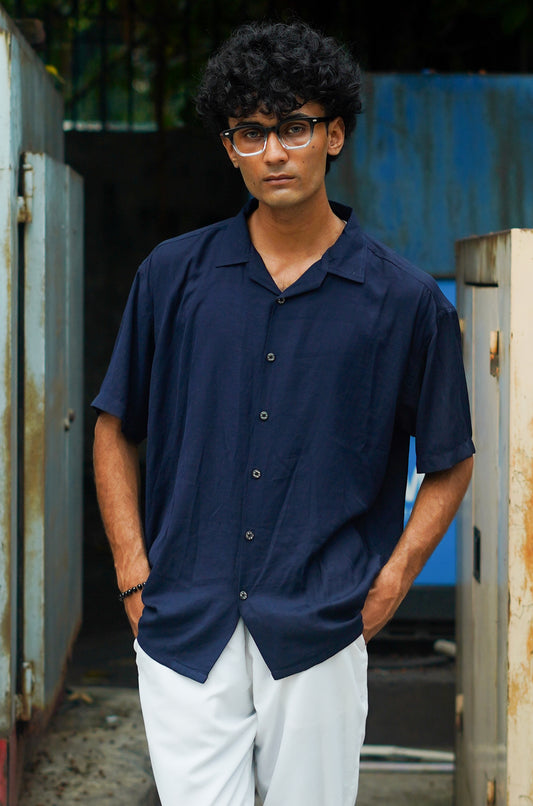 MIDNIGHT BLUE BAGGY FIT HALF SLEEVES SHIRT