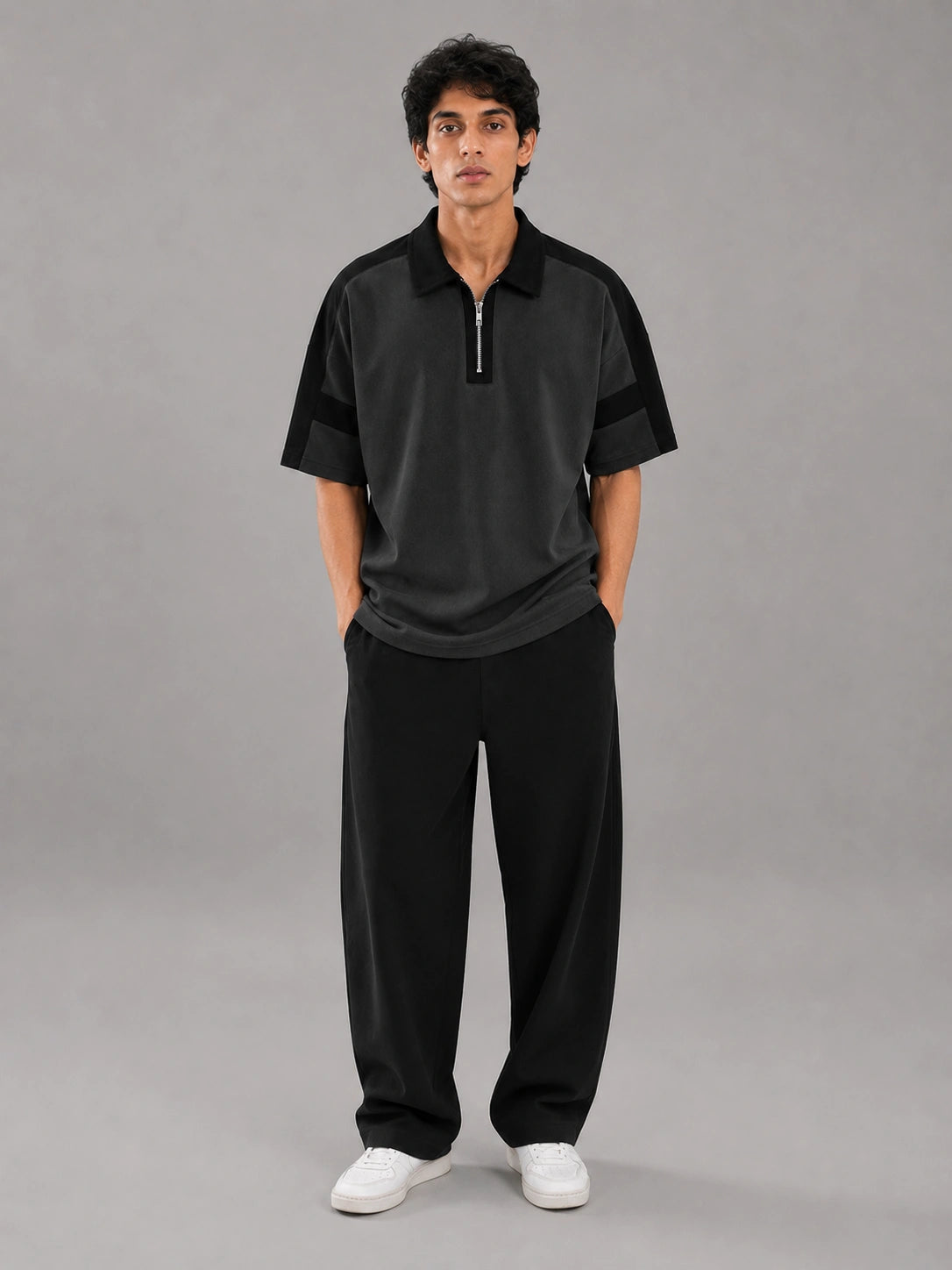 Horizon Zip Polo — Graphite Stone