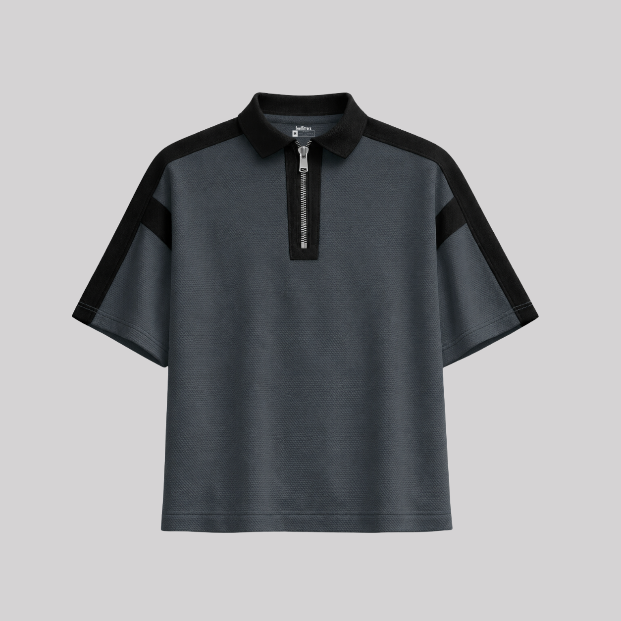 BAGGY FIT CONTRAST PANEL GRAPHITE STONE ZIP POLO