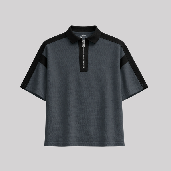 BAGGY FIT CONTRAST PANEL GRAPHITE STONE ZIP POLO