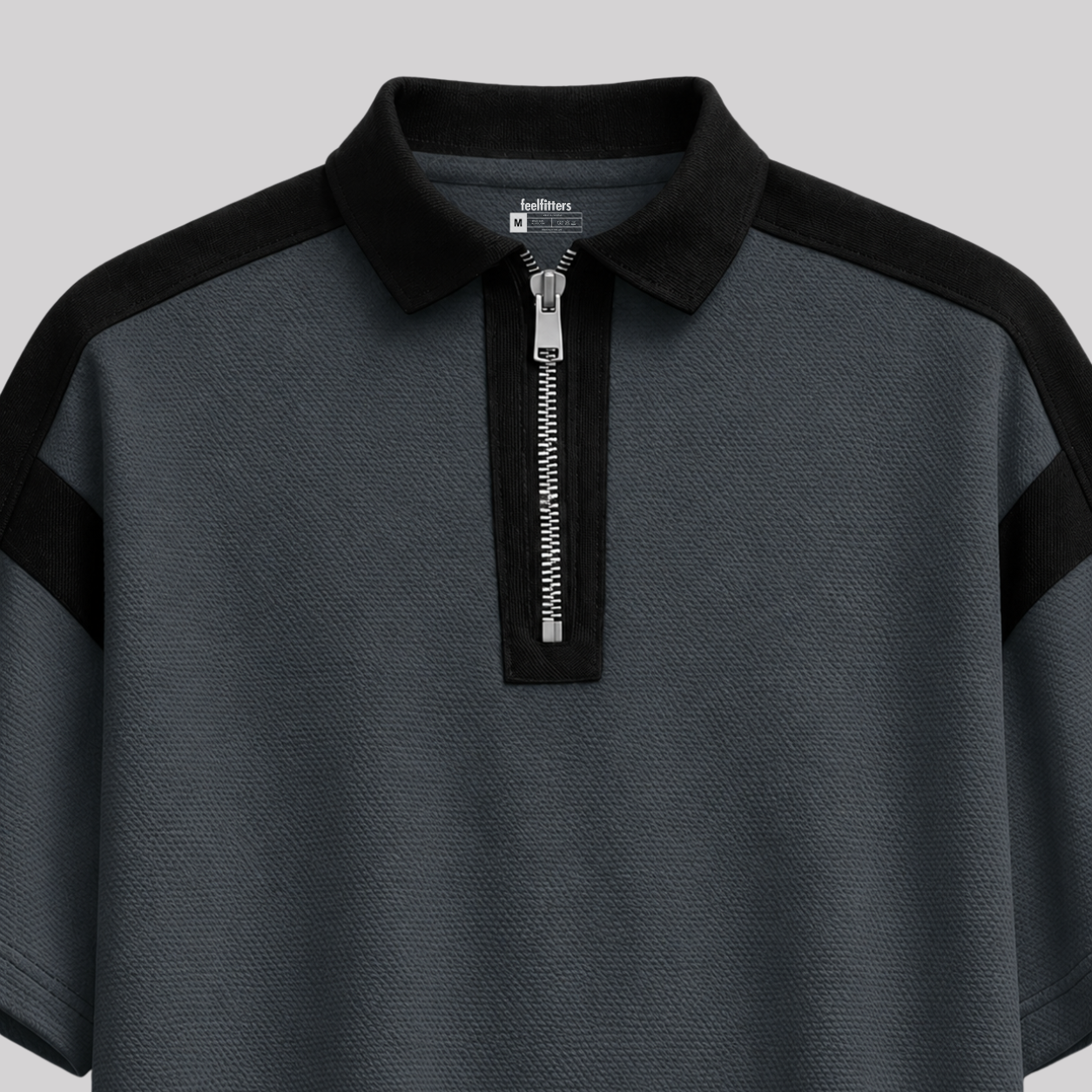 BAGGY FIT CONTRAST PANEL GRAPHITE STONE ZIP POLO