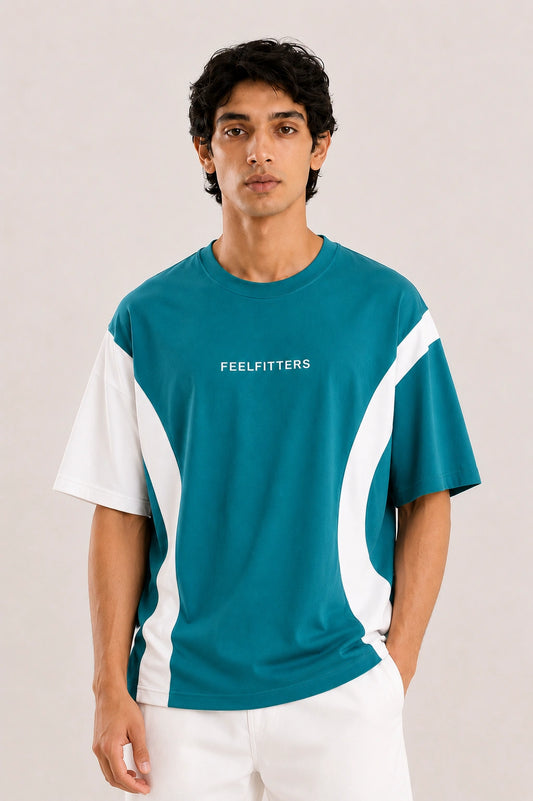 Wave Panel Tee — Teal Current