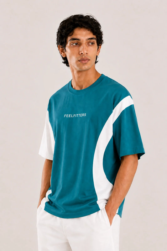 Wave Panel Tee — Teal Current