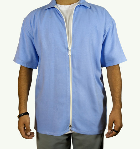 ICE BLUE BAGGY FIT ZIPPER SHIRT