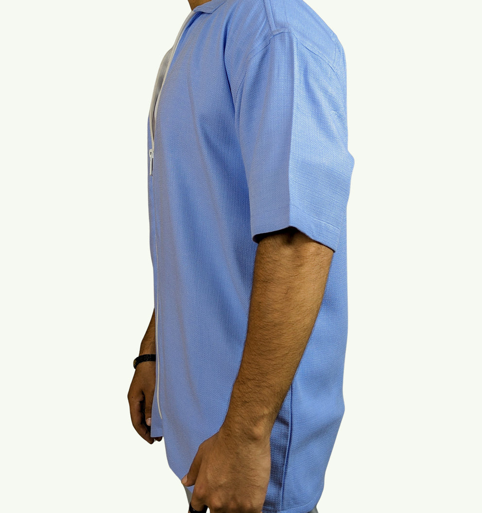 ICE BLUE BAGGY FIT ZIPPER SHIRT