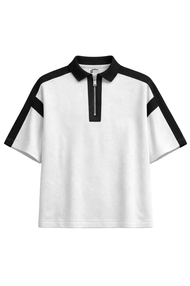 BAGGY FIT CONTRAST PANEL ZIP POLO