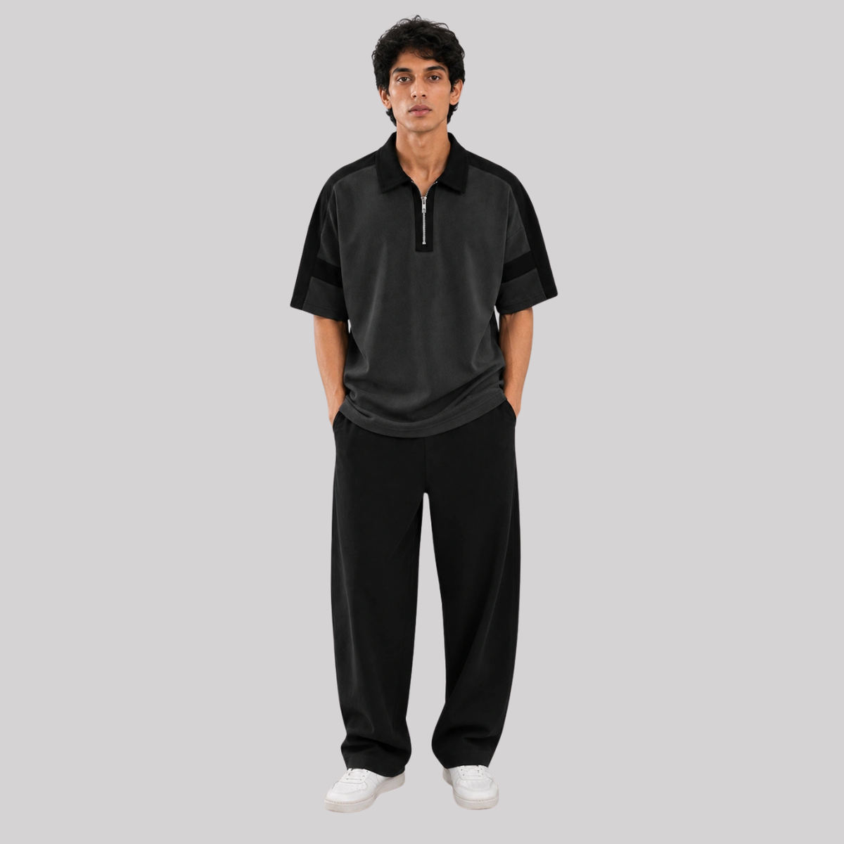 Horizon Zip Polo — Graphite Stone