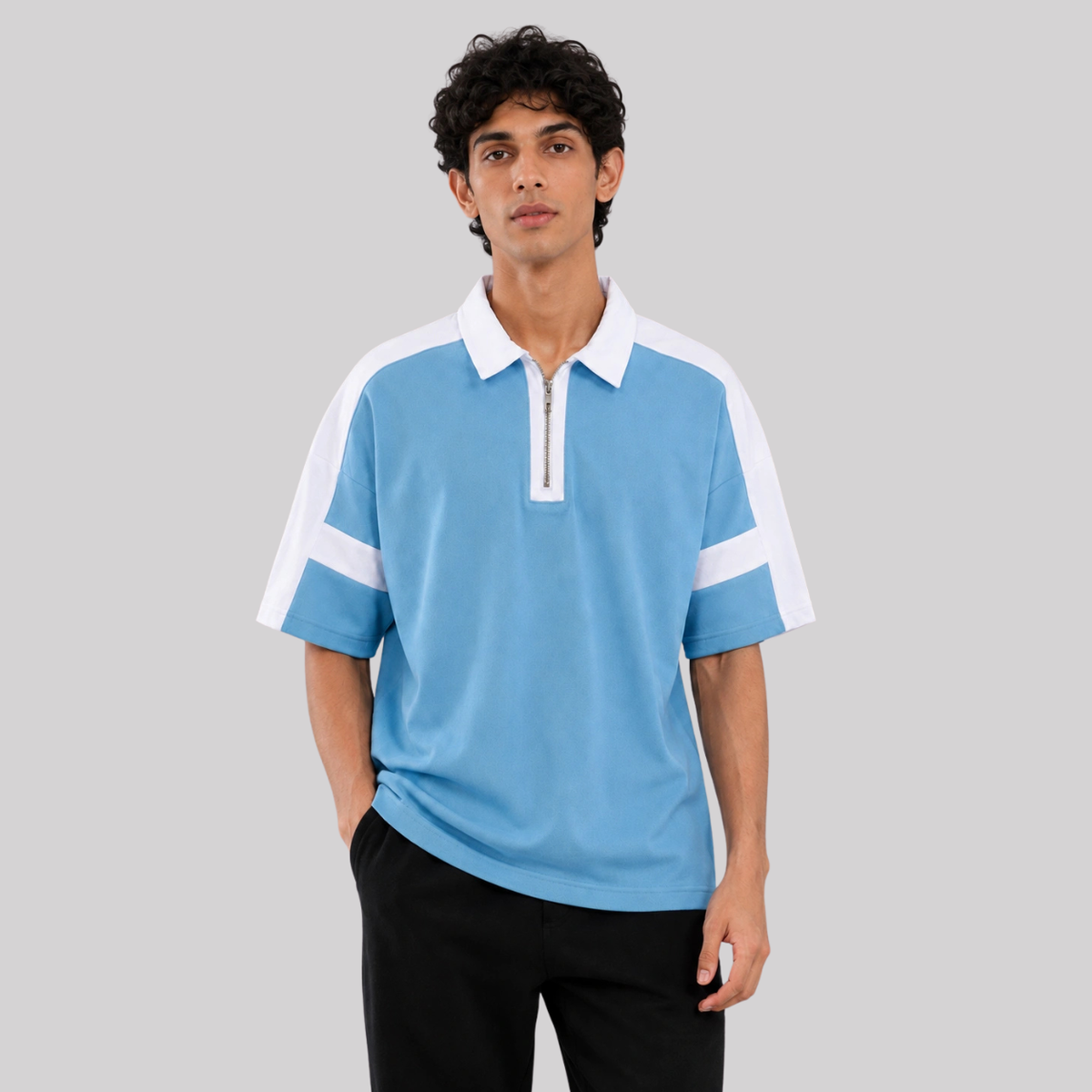 Horizon Zip Polo — Glacier Mist