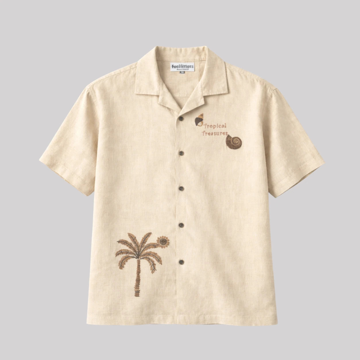 BAGGY FIT BEIGE RESORT COLLAR SHIRT.