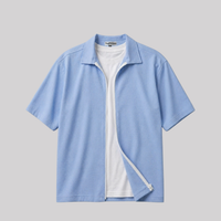 ICE BLUE BAGGY FIT ZIPPER SHIRT