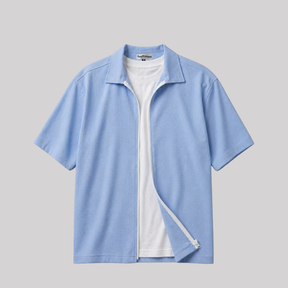 ICE BLUE BAGGY FIT ZIPPER SHIRT