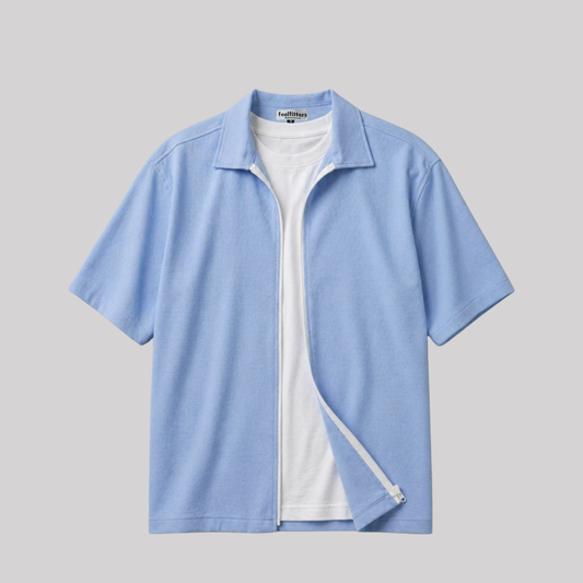 ICE BLUE BAGGY FIT ZIPPER SHIRT
