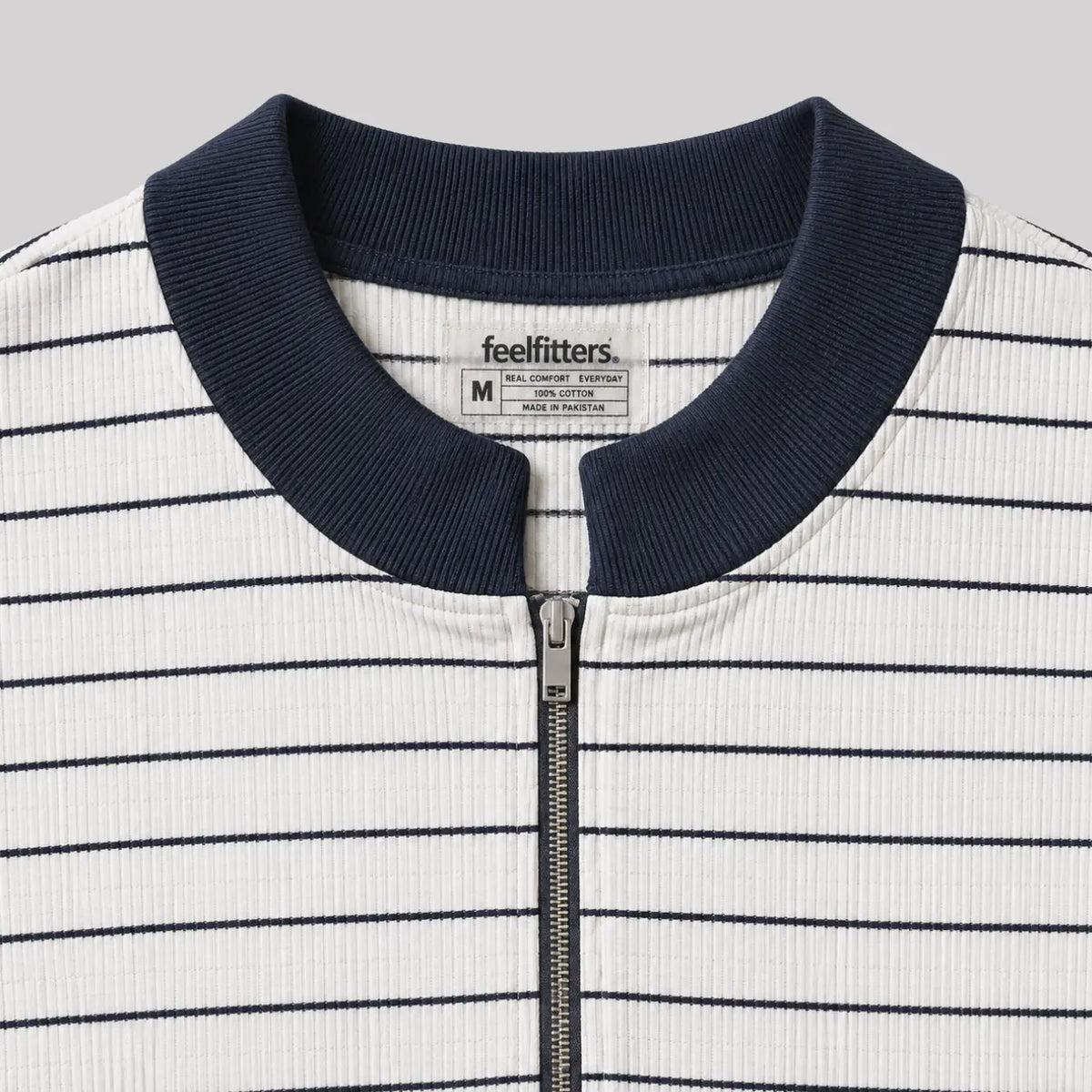 Striped Ribbed Quarter-Zip Tee