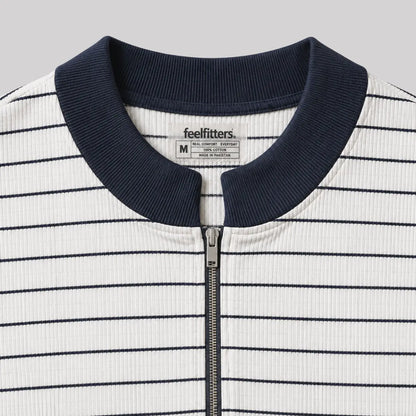 Striped Ribbed Quarter-Zip Tee