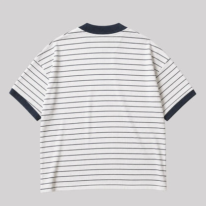 Striped Ribbed Quarter-Zip Tee