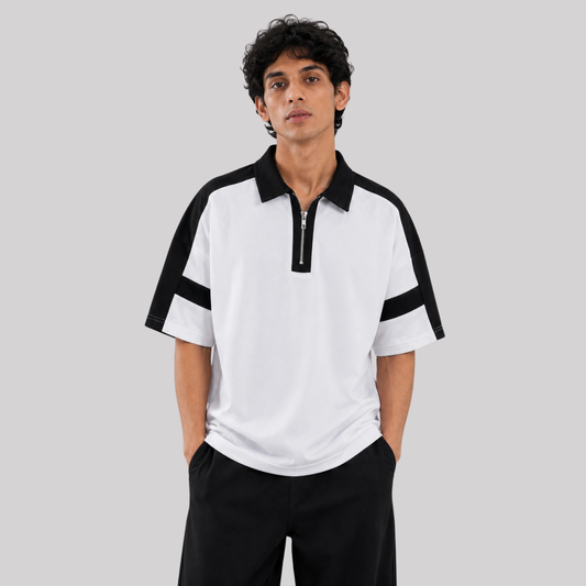 Horizon Zip Polo — Frost White