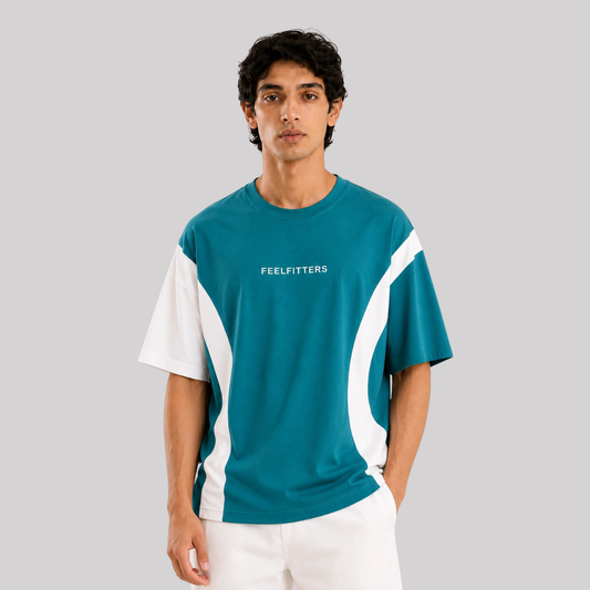 Wave Panel Tee — Teal Current