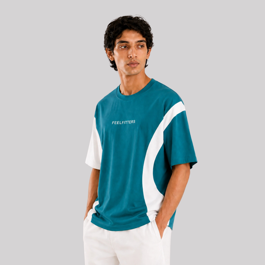 Wave Panel Tee — Teal Current