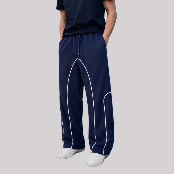 Open-Leg Navy Piped Track Pants