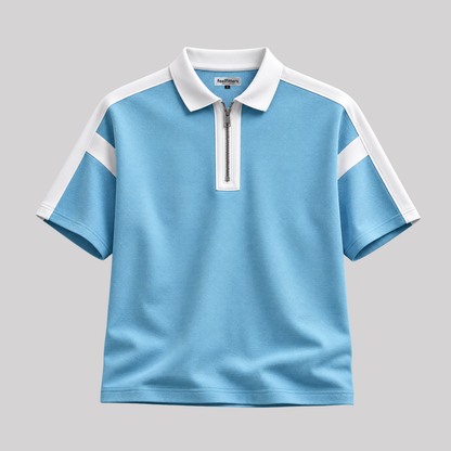 BAGGY FIT CONTRAST PANEL GLACIER MIST ZIP POLO