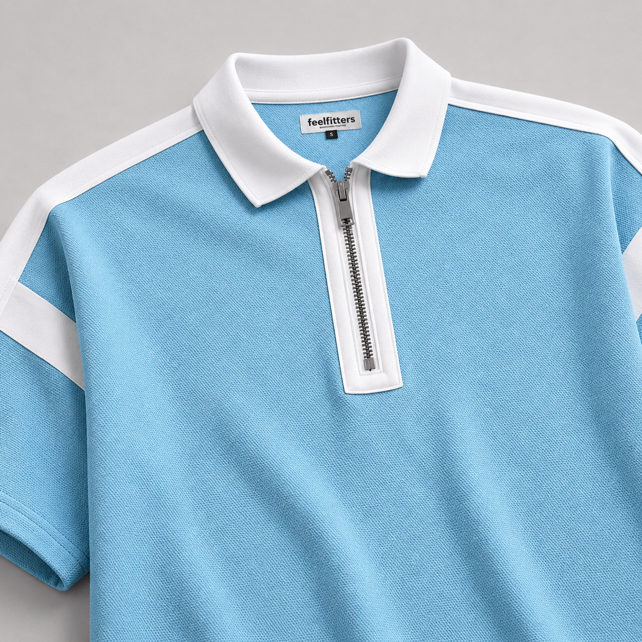 BAGGY FIT CONTRAST PANEL GLACIER MIST ZIP POLO