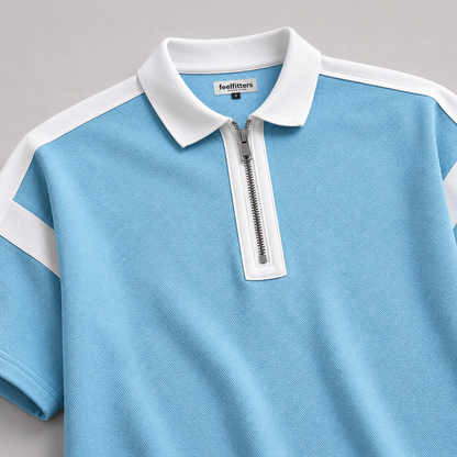 BAGGY FIT CONTRAST PANEL GLACIER MIST ZIP POLO