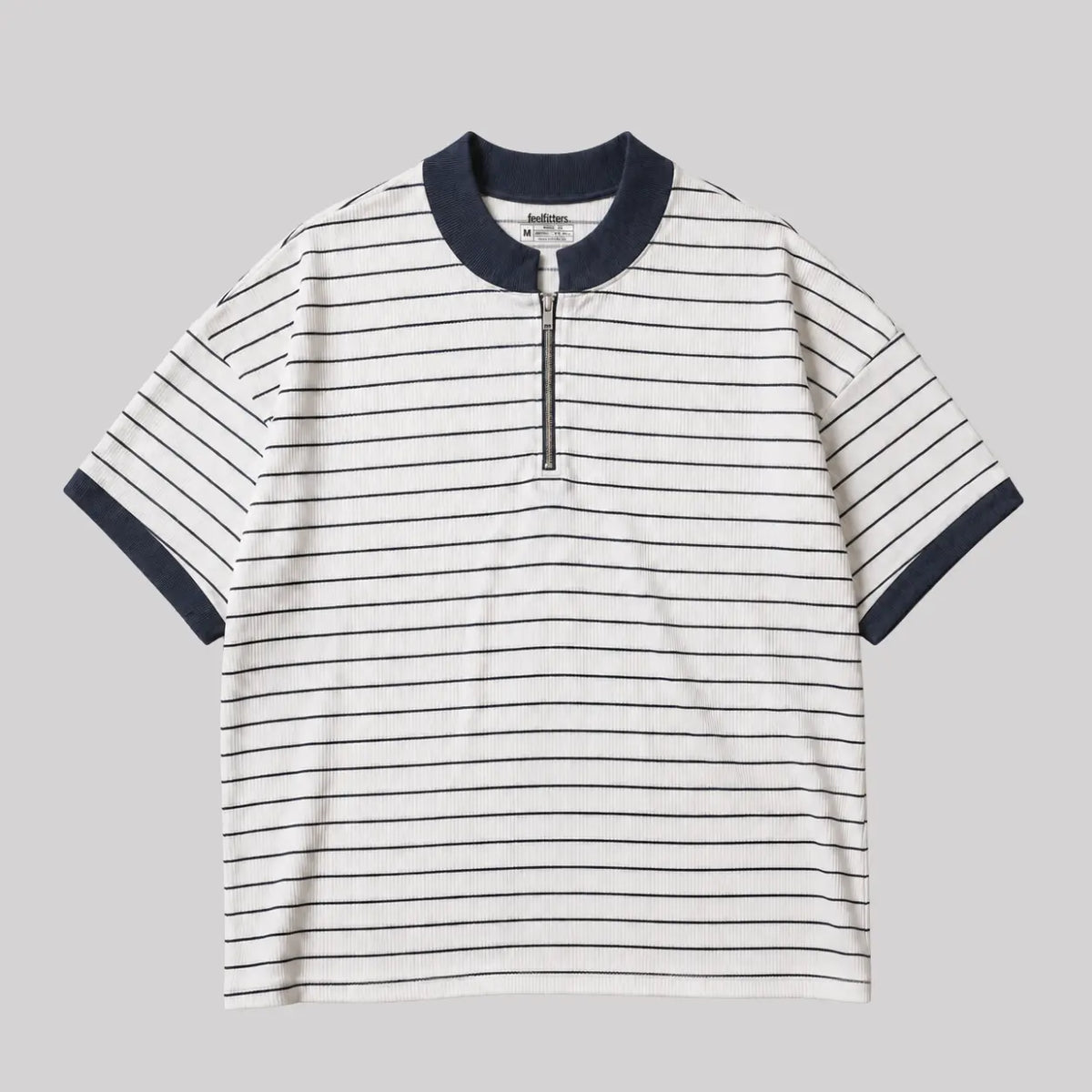 Striped Ribbed Quarter-Zip Tee