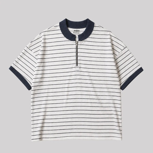 Striped Ribbed Quarter-Zip Tee