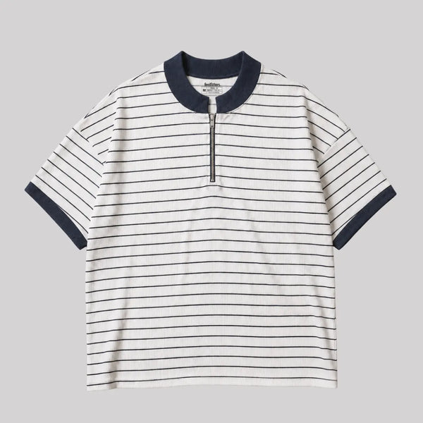 Striped Ribbed Quarter-Zip Tee