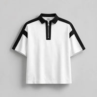 BAGGY FIT CONTRAST PANEL WHITE ZIP POLO