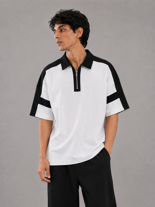 Horizon Zip Polo — Frost White