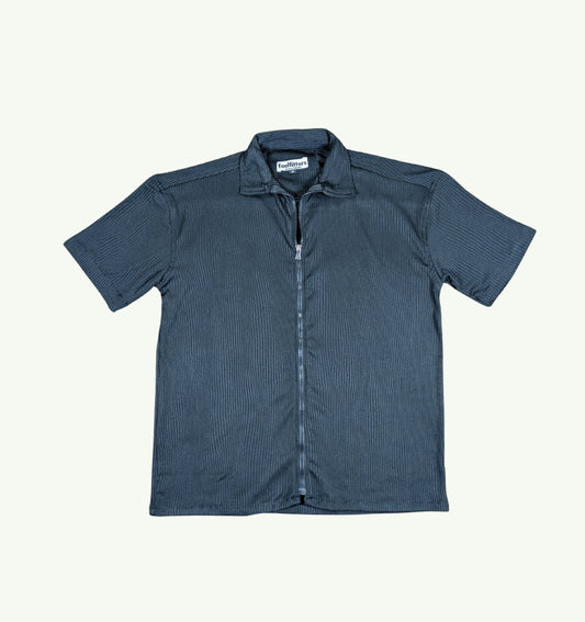 BAGGY FIT KNITTED ZIPPER HALF SLEEVES SHIRT