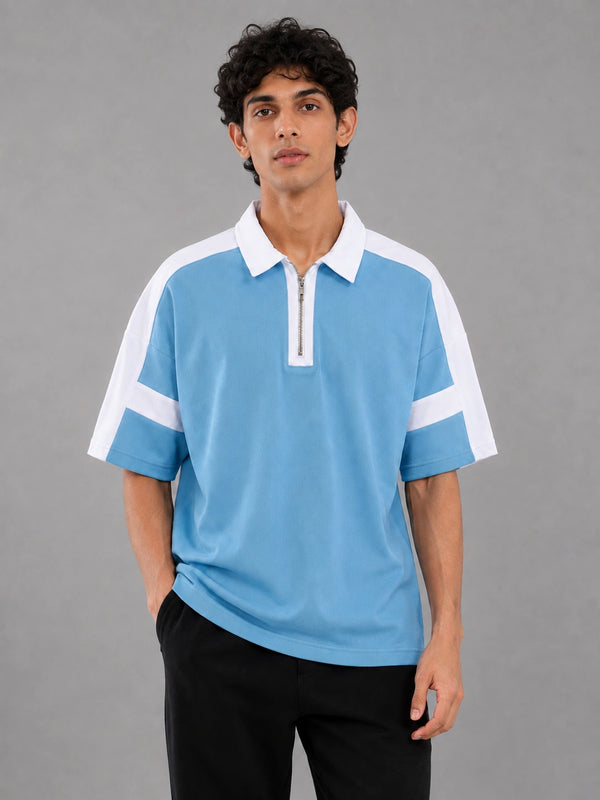 Horizon Zip Polo — Glacier Mist