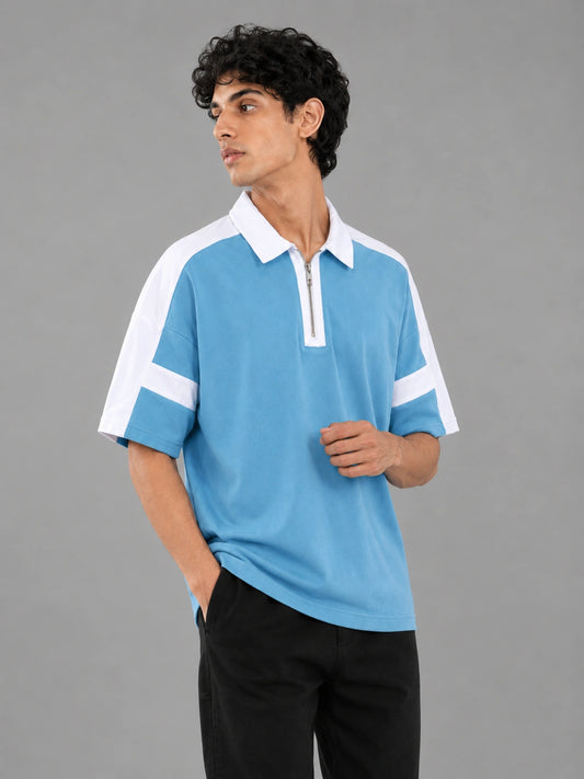 Horizon Zip Polo — Glacier Mist