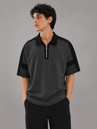 Horizon Zip Polo — Graphite Stone