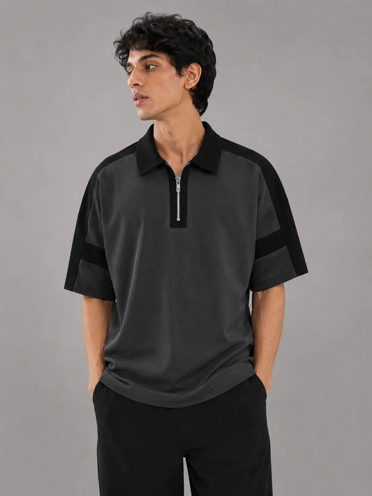 Horizon Zip Polo — Graphite Stone