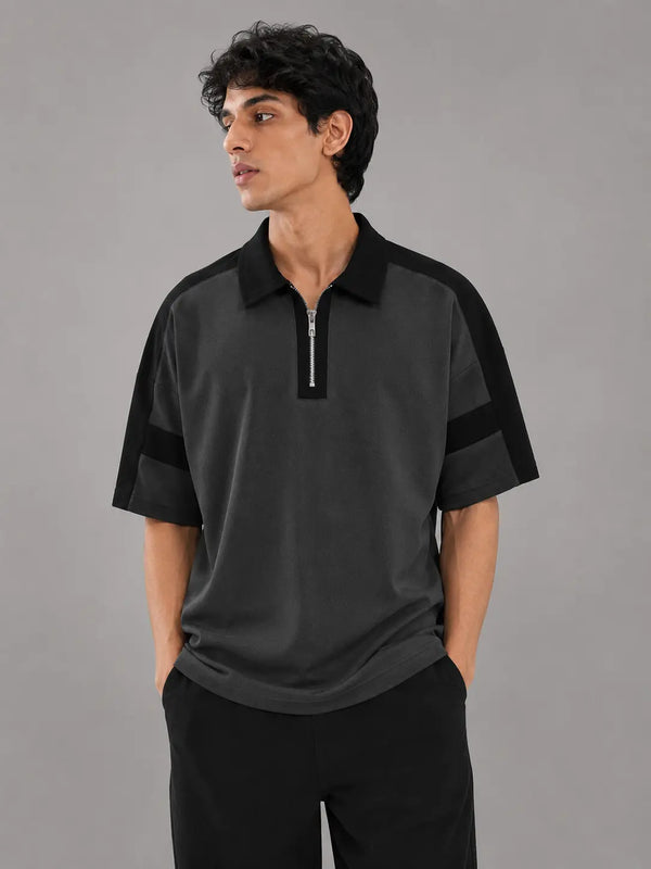 Horizon Zip Polo — Graphite Stone