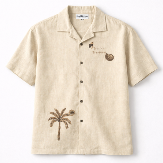 BAGGY FIT BEIGE RESORT COLLAR SHIRT.