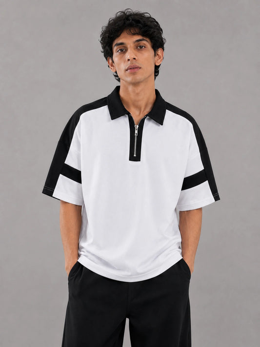 Horizon Zip Polo — Frost White
